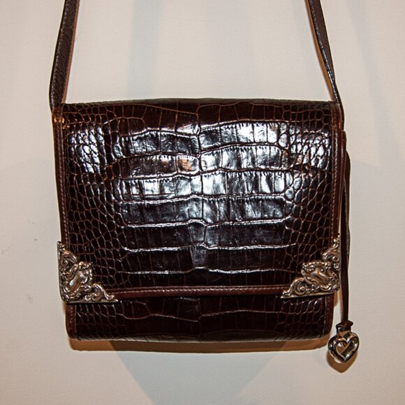 Vintage Brighton Brown Leather Alligator print Cross body bag - Picture 2 of 5